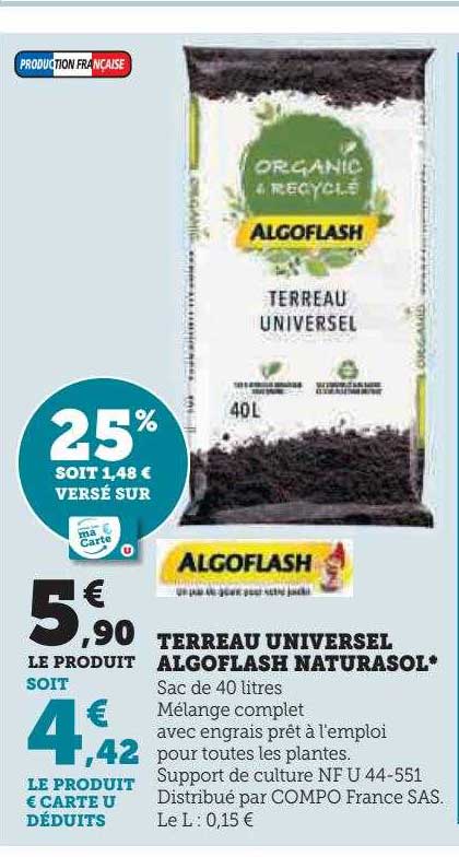 terreau universel agloflash naturasol algoflash