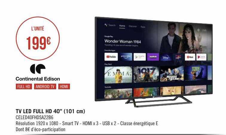 Tv Led Full Hd 40" (101 Cm) Continental Edison