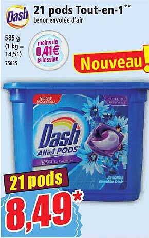 21 pods tout-en-1 lenor envolée d'air dash