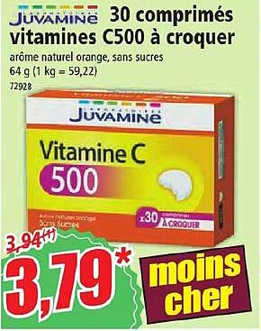 30 Comprimés Vitamines C500 à Croquer Juvamine