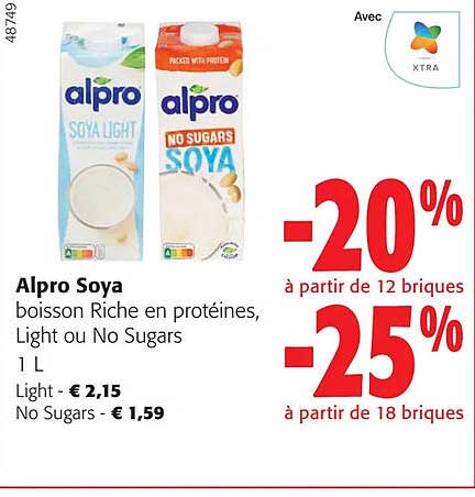 alpro soya boisson riche en protéines, light ou no sugars