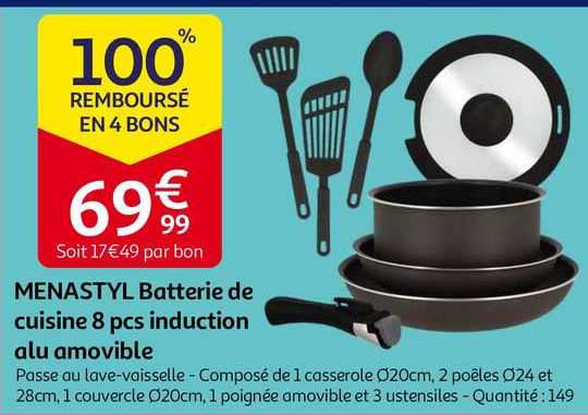 batterie de cuisine 8 pcs induction alu amovible menastyl