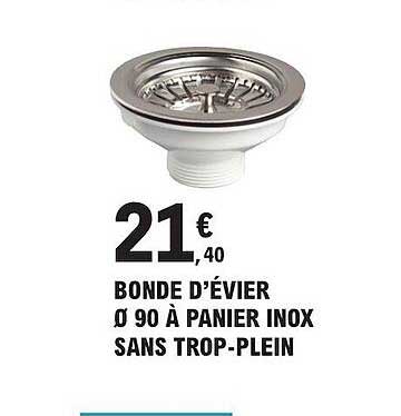 bonde d'évier ø 90 à panier inox sans trop-plein