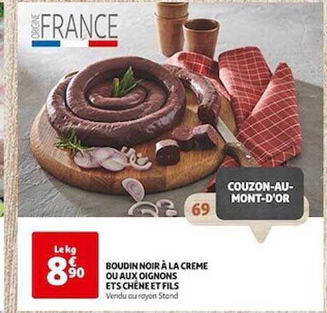 boudin noir à la crème ou aux oignons ets chêne et fils