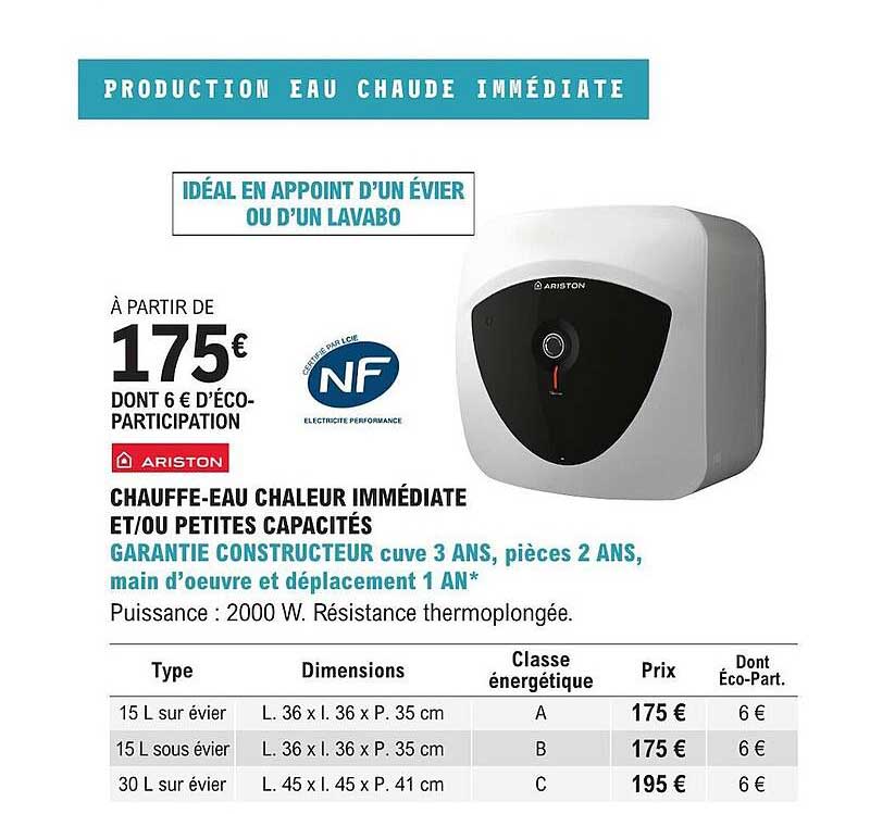 chauffe-eau chaleur immédiate et/ou petites capacités ariston