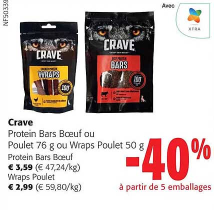crave protein bars bœuf ou poulet ou wraps poulet