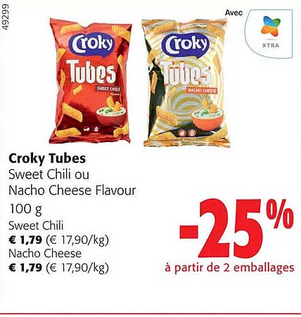 Croky Tubes Sweet Chili Ou Nacho Cheese Flavour