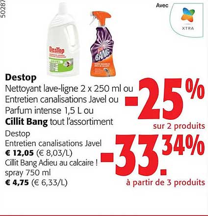 destop nettoyant lave-linge ou entretien canalisations javel ou parfum intense ou cillit bang l'assortiment