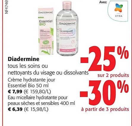 diadermine les soins ou nettoyants du visage ou dissolvants