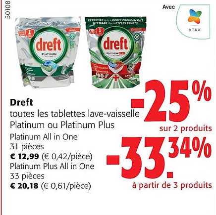dreft les tablettes lave-vaisselle platinum ou platinum plus