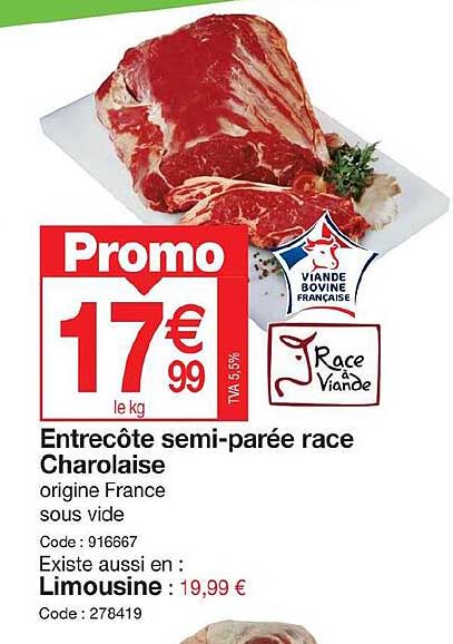 entrecôte semi-parée race charolaise