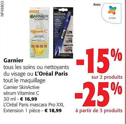 garnier les soins ou nettoyants du visage ou l'oréal paris le maquillage