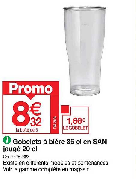 gobelets à bière 36 cl en san jaugé 20 cl