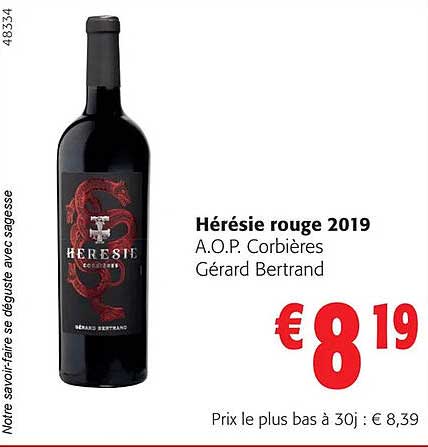 hérésie rouge 2019 a.o.p. corbières gérard bertrand