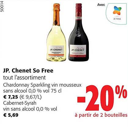 jp. chenet so free tout l'assortiment chardonnay sparkling vin mousseux sans alcool