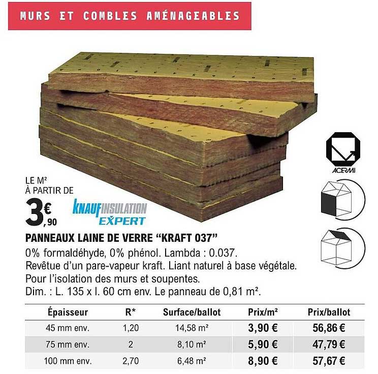 knauf insulation expert panneaux laine de verre "kraft 037"