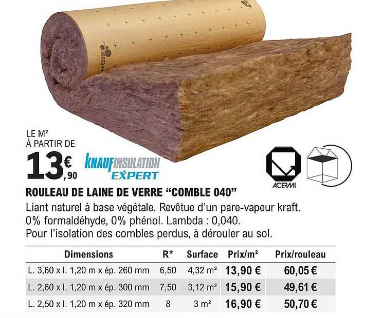 knauf insulation expert rouleau de laine de verre "comble 040"