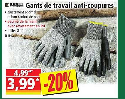 kraft gants de travail anti-coupures