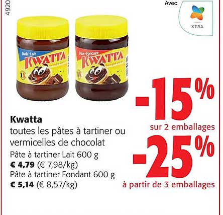 kwatta toutes les pâtes à tartiner ou vermicelles de chocolat