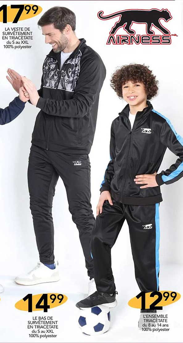 la veste de survêtement en triacetate airness, le bas de survêtement en triacetate airness, l'ensemble triacetate airness