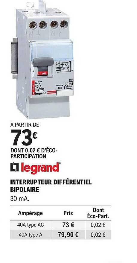 legrand interrupter différentiel bipolaire