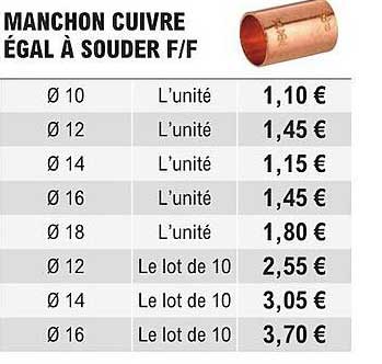 manchon cuive égal à souder f/f