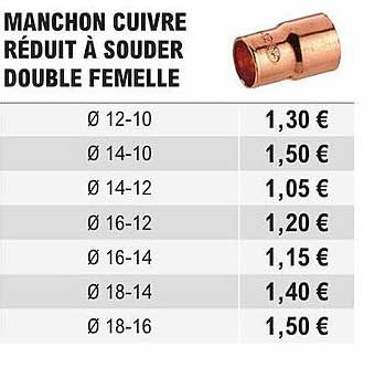 manchon cuivre réduit à souder double femelle