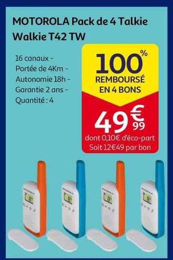 motorola pack de 4 talkie walkie t42 tw