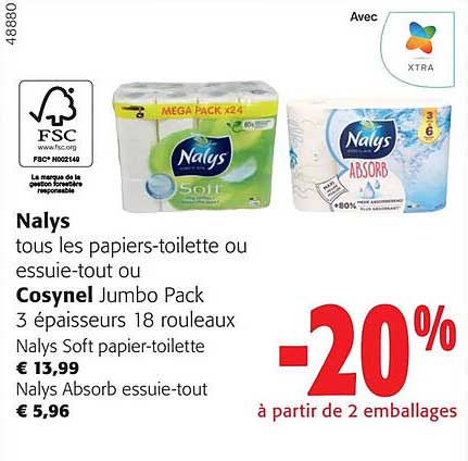 nalys les papiers-toilette ou essuie-tout ou cosynel jumbo pack