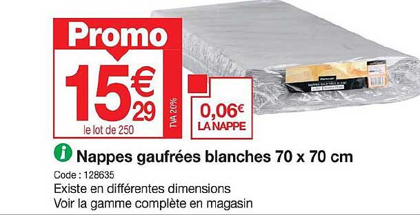 nappes gaufrées blanches 70 x 70 cm