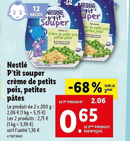 Nestlé P'tit Souper Crème De Petits Pois, Petites Pâtes