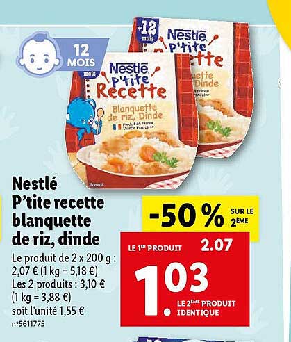 nestlé p'tite recette blanquette de riz, dinde