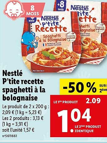 nestlé p'tite recette spaghetti à la bolognaise