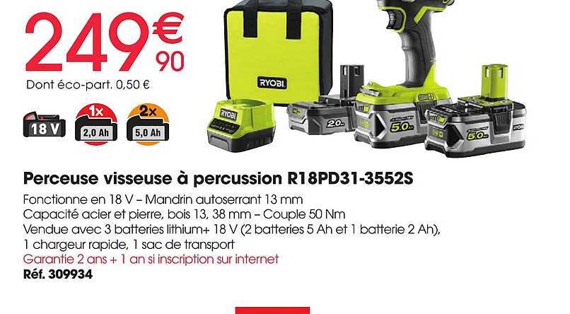 Perceuse Visseuse à Percussion R18pd31-3552s Ryobi
