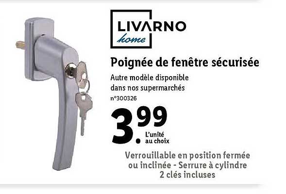 poignée de fenêtre sécurisée livarno home