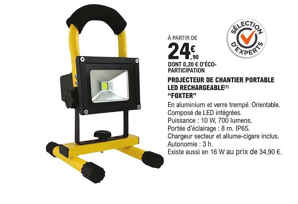 Projecteur De Chantier Portable Led Rechargeable "foxter"