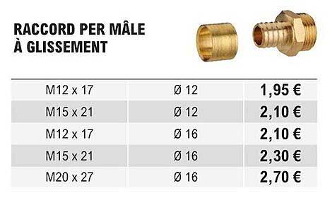 raccord per mâle à glissement