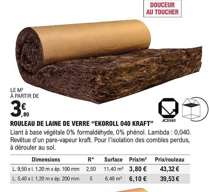 rouleau de laien de verre "ekoroll 040 kraft"
