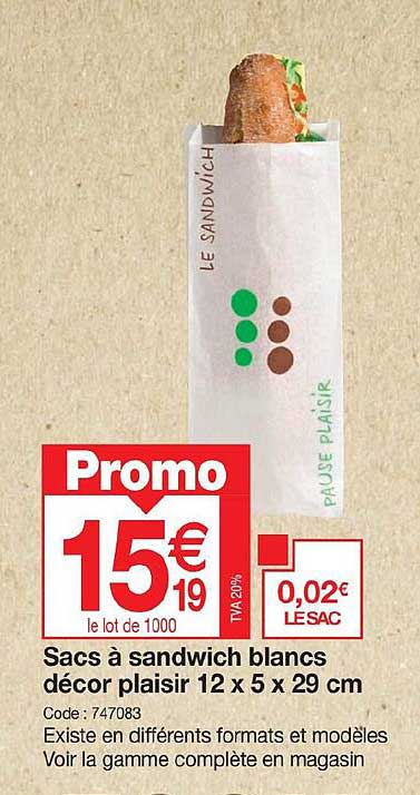Sacs à Sandwich Blancs Décor Plaisir 12 X 5 X 29 Cm