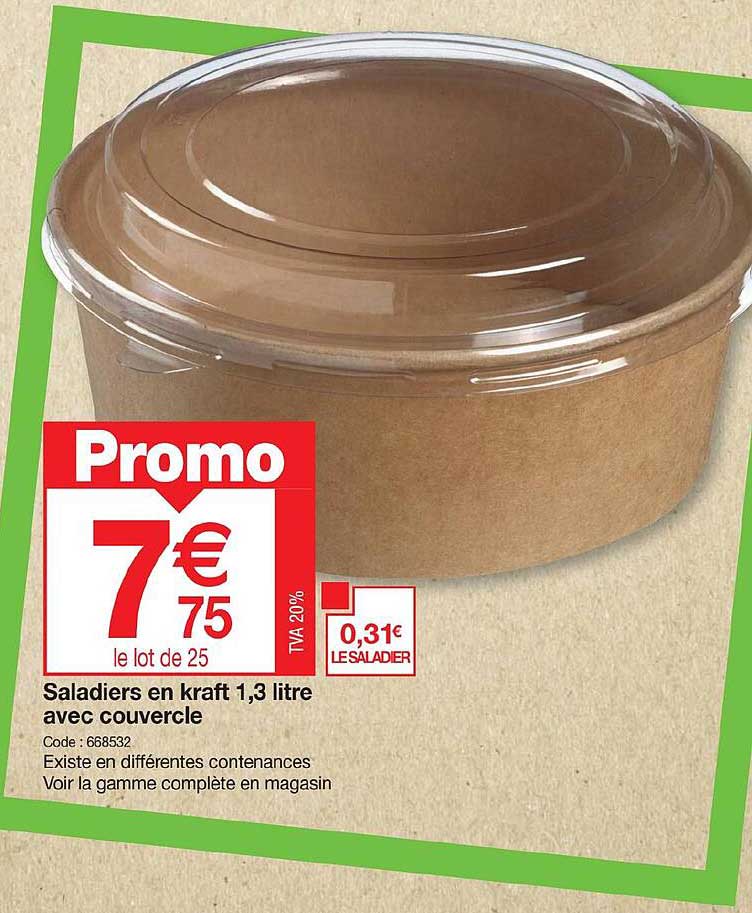saladiers en kraft 1,3 litre avec couvercle