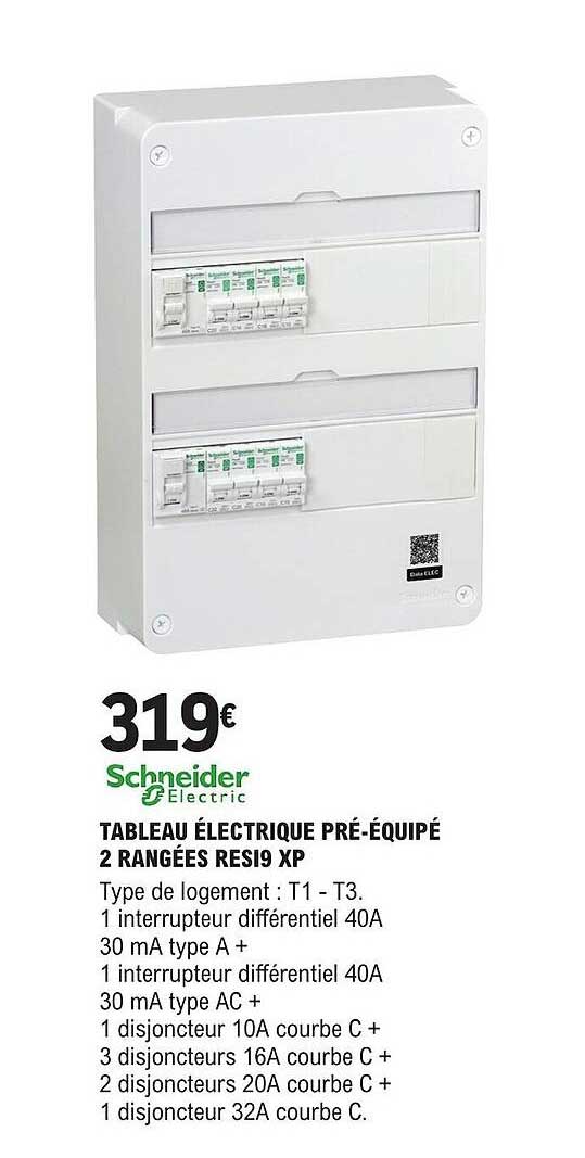 schneider tableau électrique pré-équipe 2 rangées resi9 xp