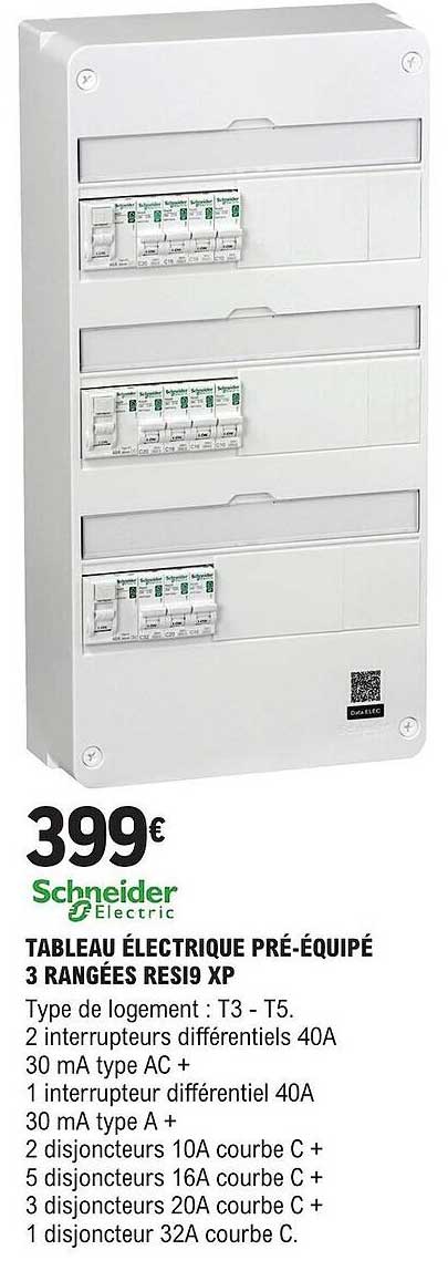 schneider tableau électrique pré-équipé 3 rangées resi9 xp