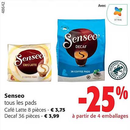 senseo tous les pads café latte 8 pièces decaf 36 pièces