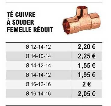 té cuivre à souder femelle réduit