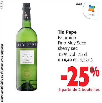 tio pepe palomino fino muy seco sherry sec 15% vol