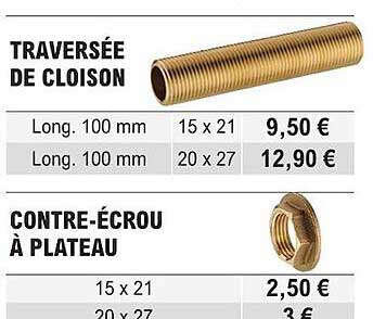 traversée de cloison contre-écrou à plateau