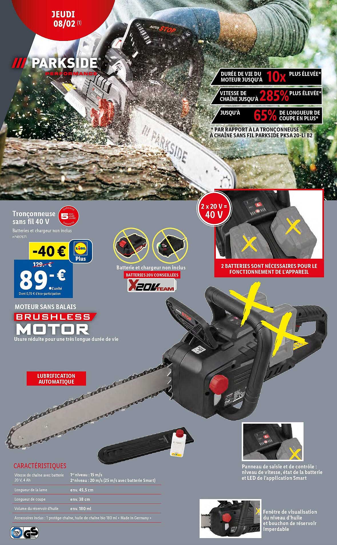 Tronçonneuse Sans Fil 40 V Parkside