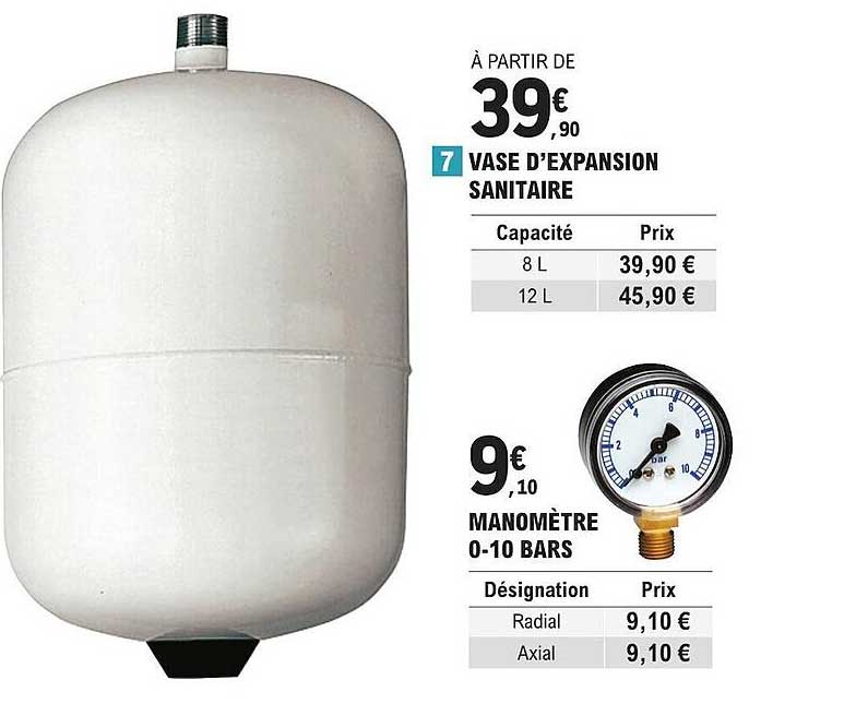 vase d'expansion sanitaire manomètre 0-10 bars