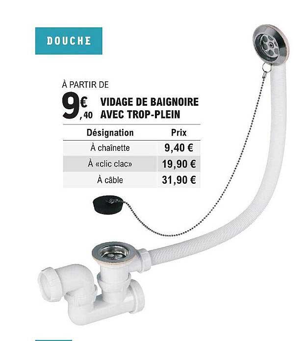 vidage de baignoire avec trop-plein