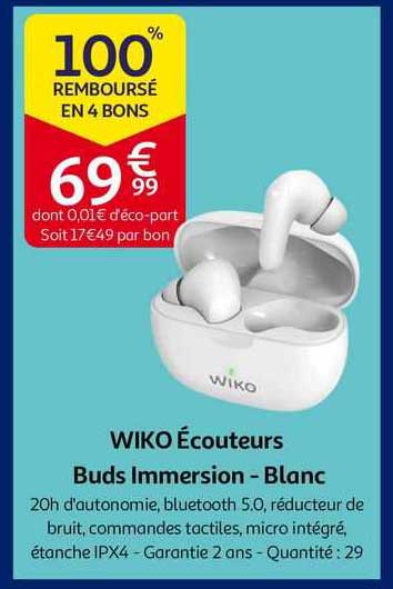 wiko écouteurs buds immersion - blanc